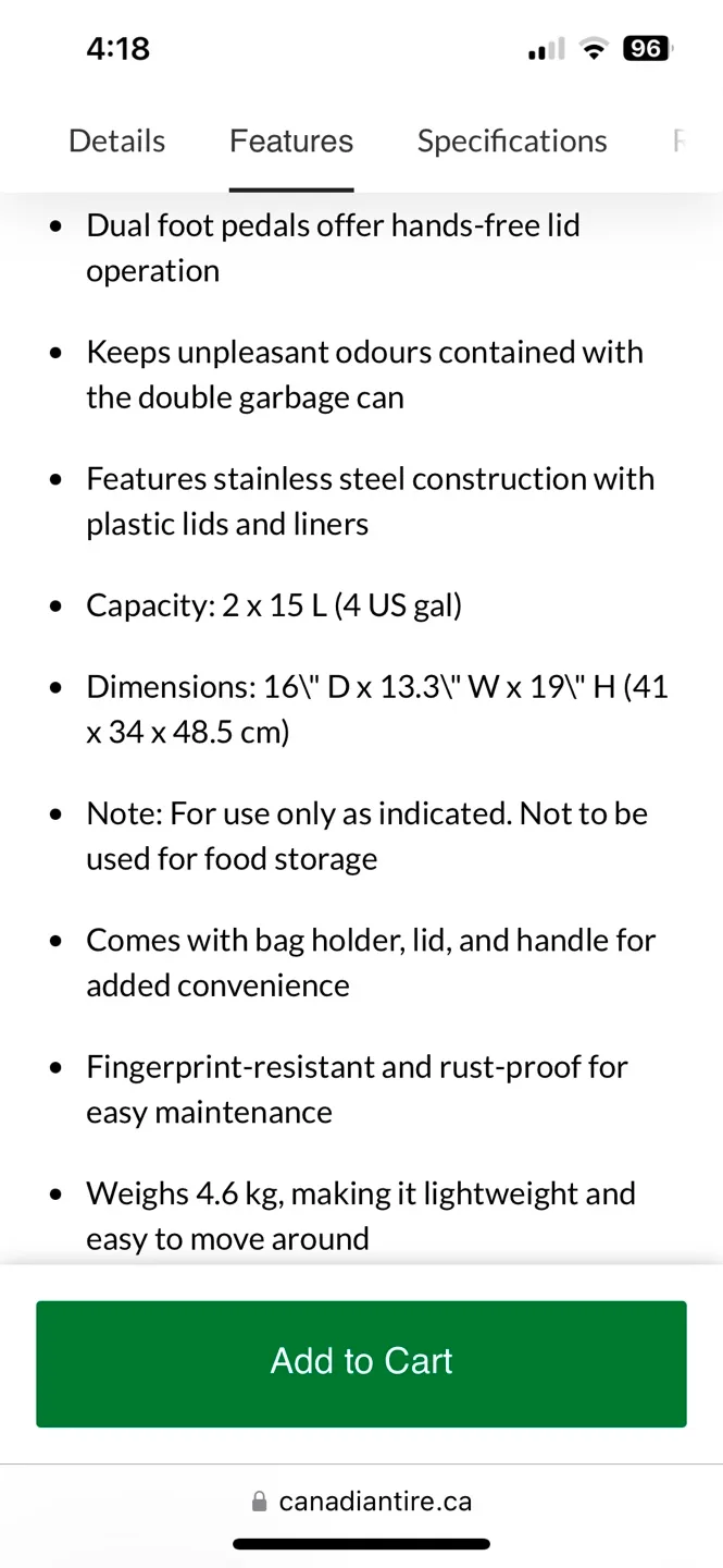 Type A Dual Compartment Step Can, 30 L, Stainless Steel image indicator(3)