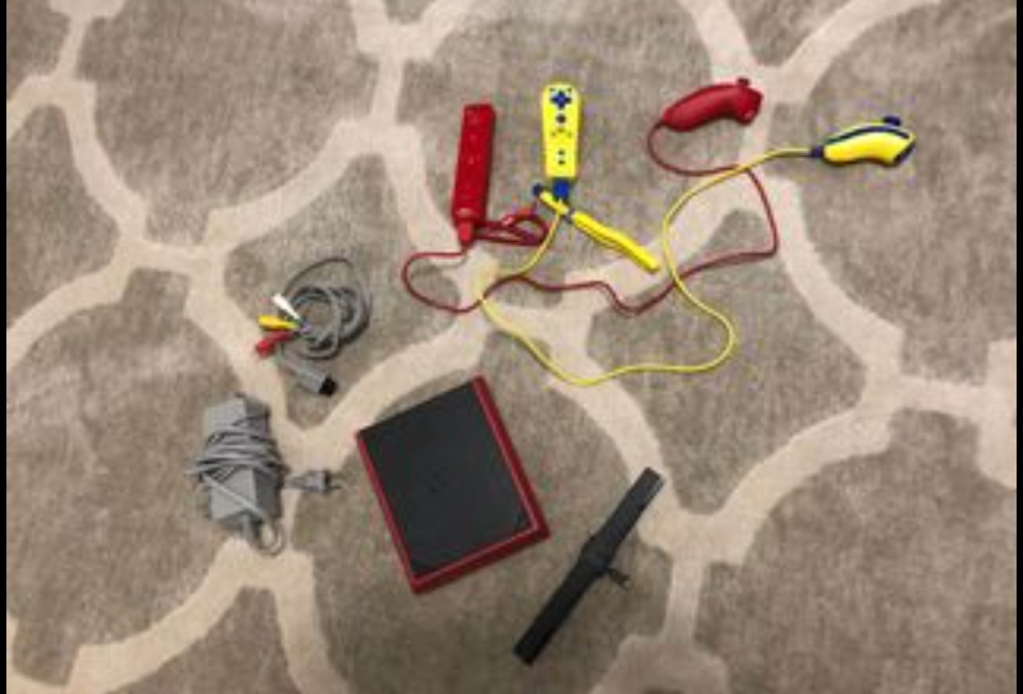Red Nintendo Wii Console with 2 remotes and Mario kart game - photo 4