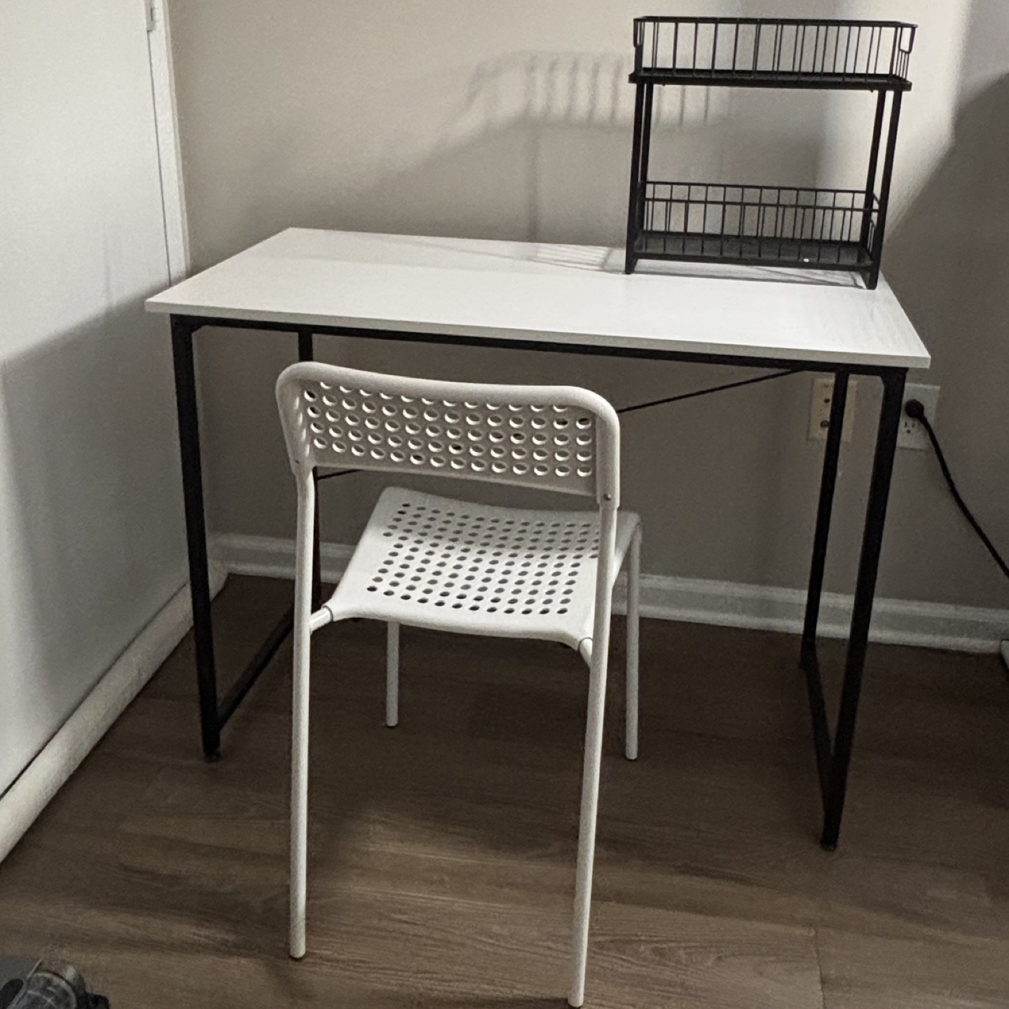 desk with chair + storage shelf
