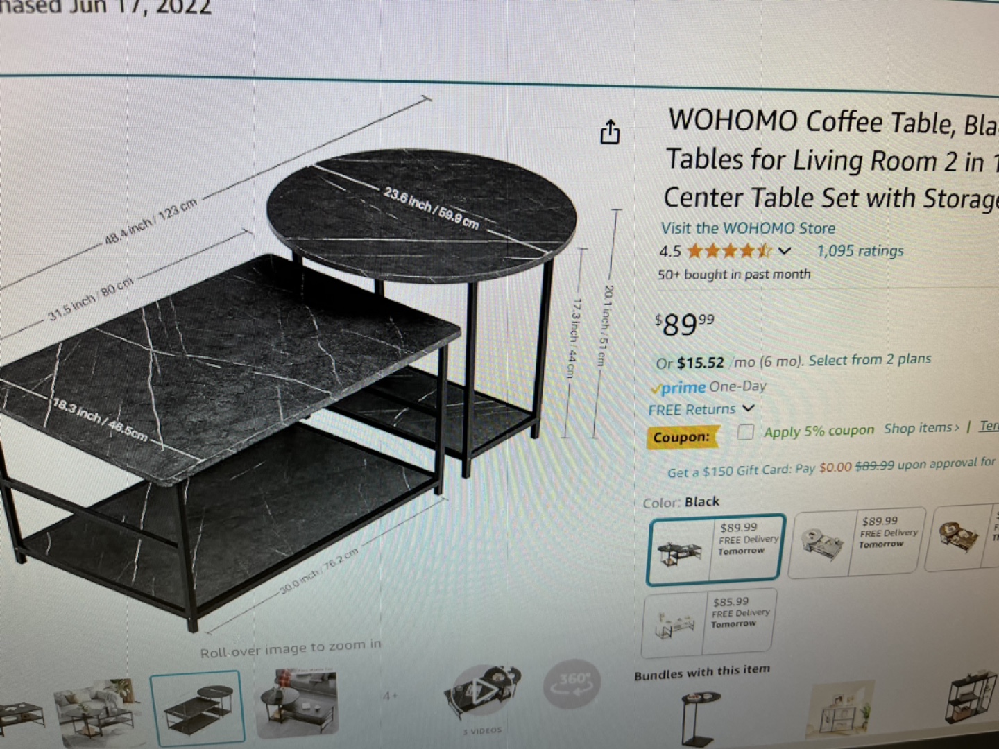WOHOMO Coffee Table Set with Storage - photo 4