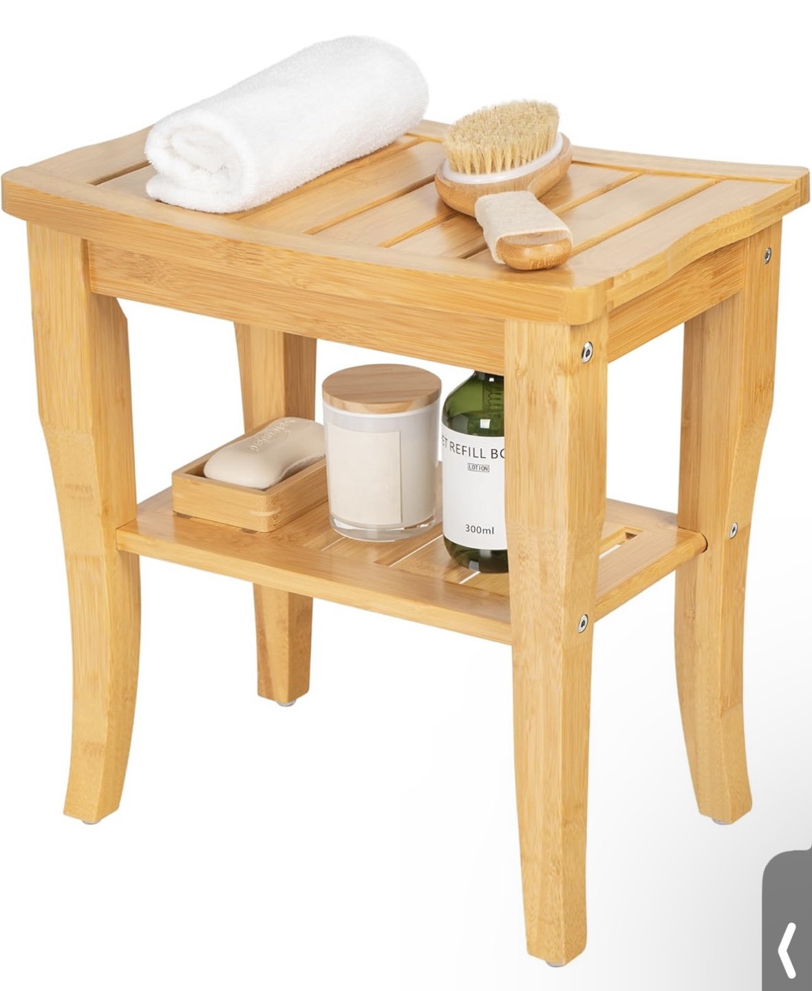 Bamboo Bathroom Shower Bench Stool with Shelf