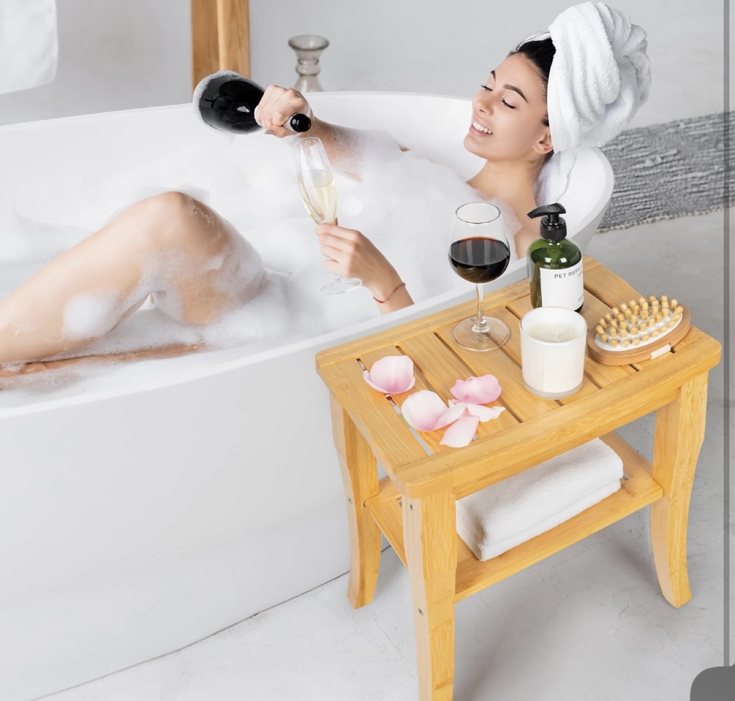 Bamboo Bathroom Shower Bench Stool with Shelf - photo 2