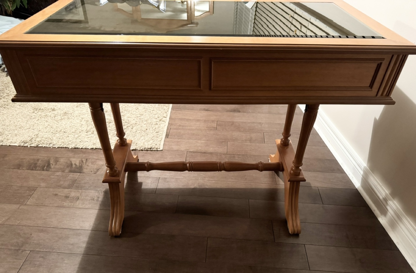 Wooden Table with Glass Top and Drawers - photo 4