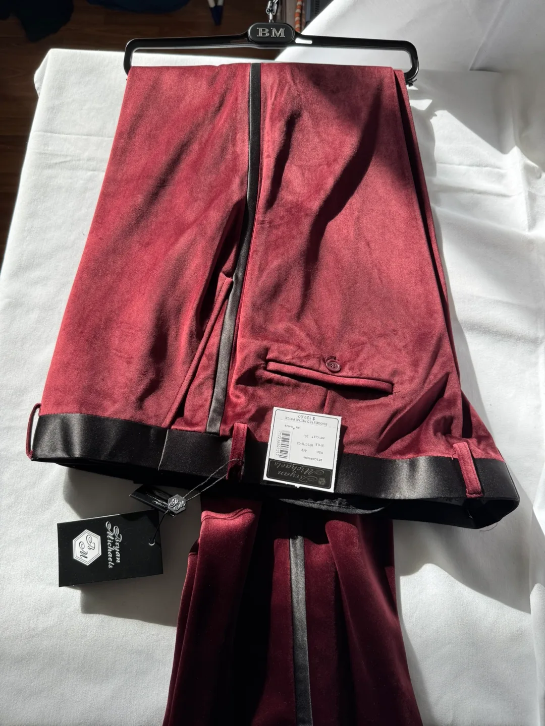 New Bryan Michaels Red Velvet Tuxedo Dress Pants image indicator(2)