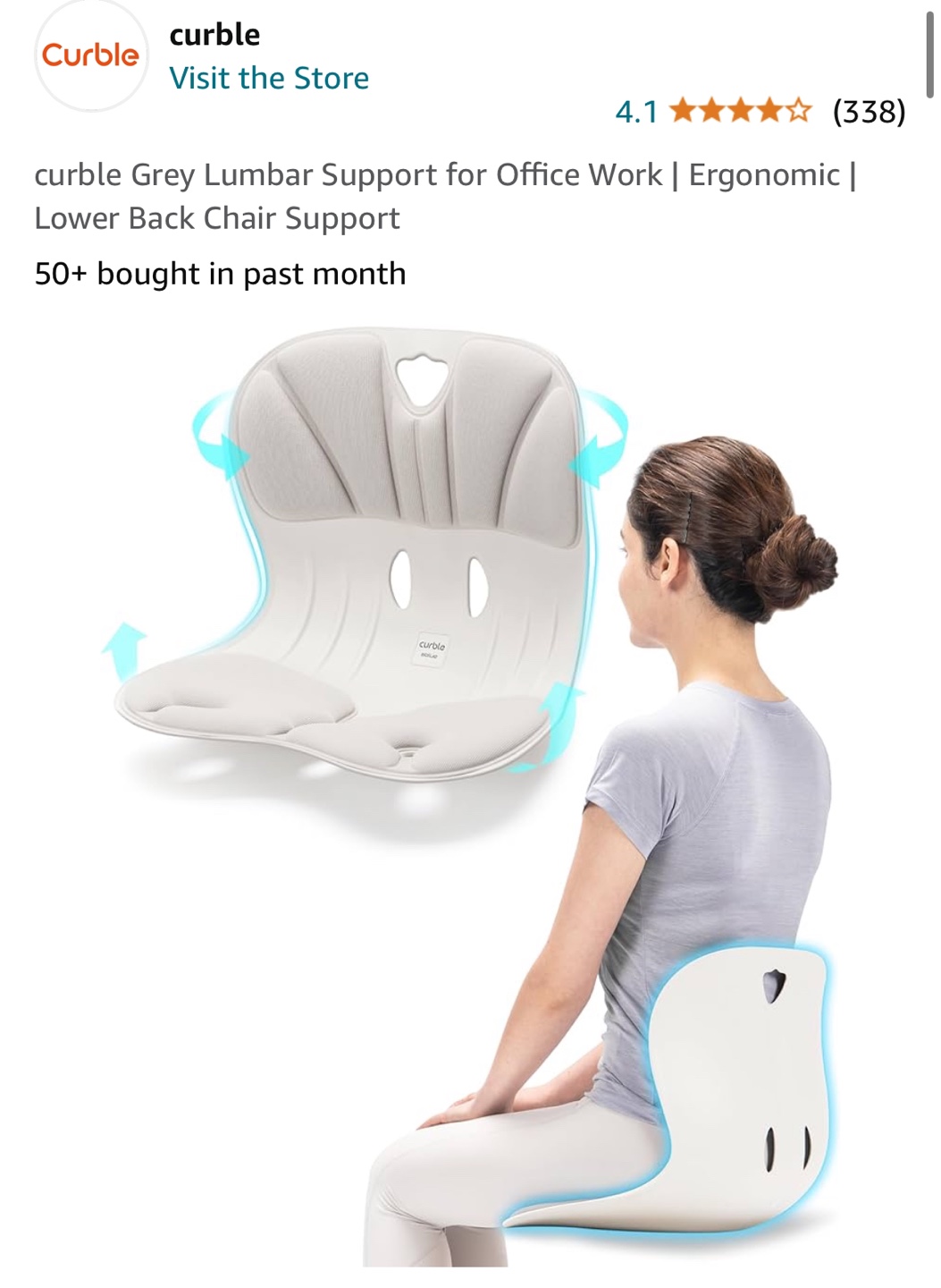 Curble Grey Lumbar Support for Office Work