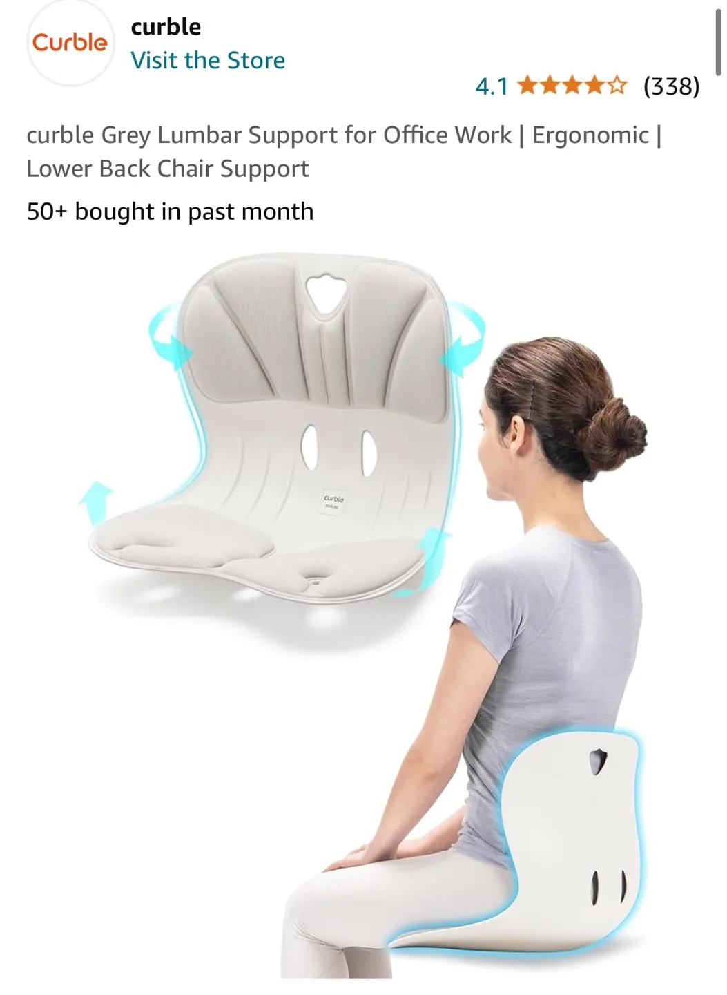 Curble Grey Lumbar Support for Office Work thumbnail