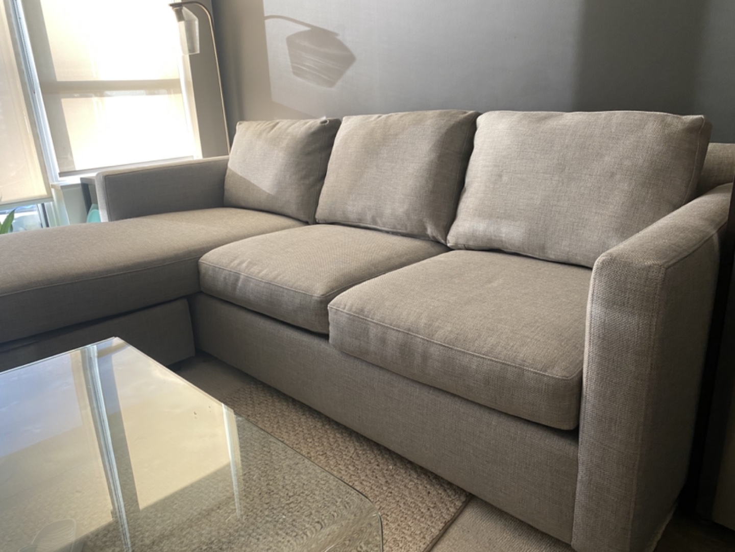 Crate & Barrel Grey Sectional Sofa with Storage