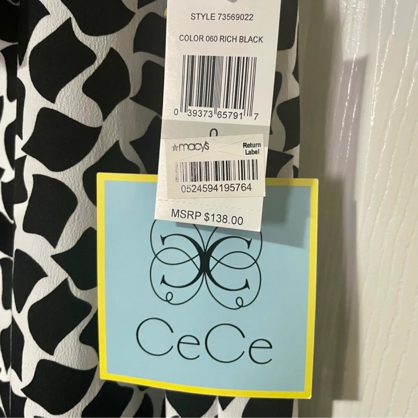 CeCe A-Line Shift Dress White w/Black Patterns with Tie Neck image indicator(8)