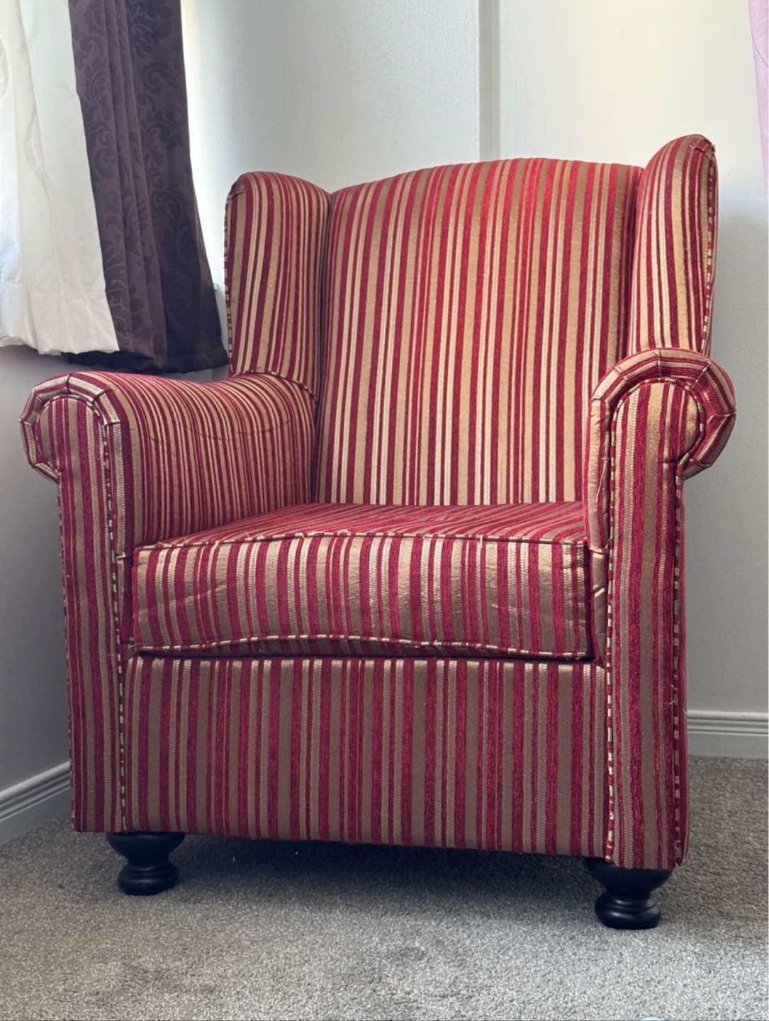 Red and Gold Striped Wingback Armchair (Pair)