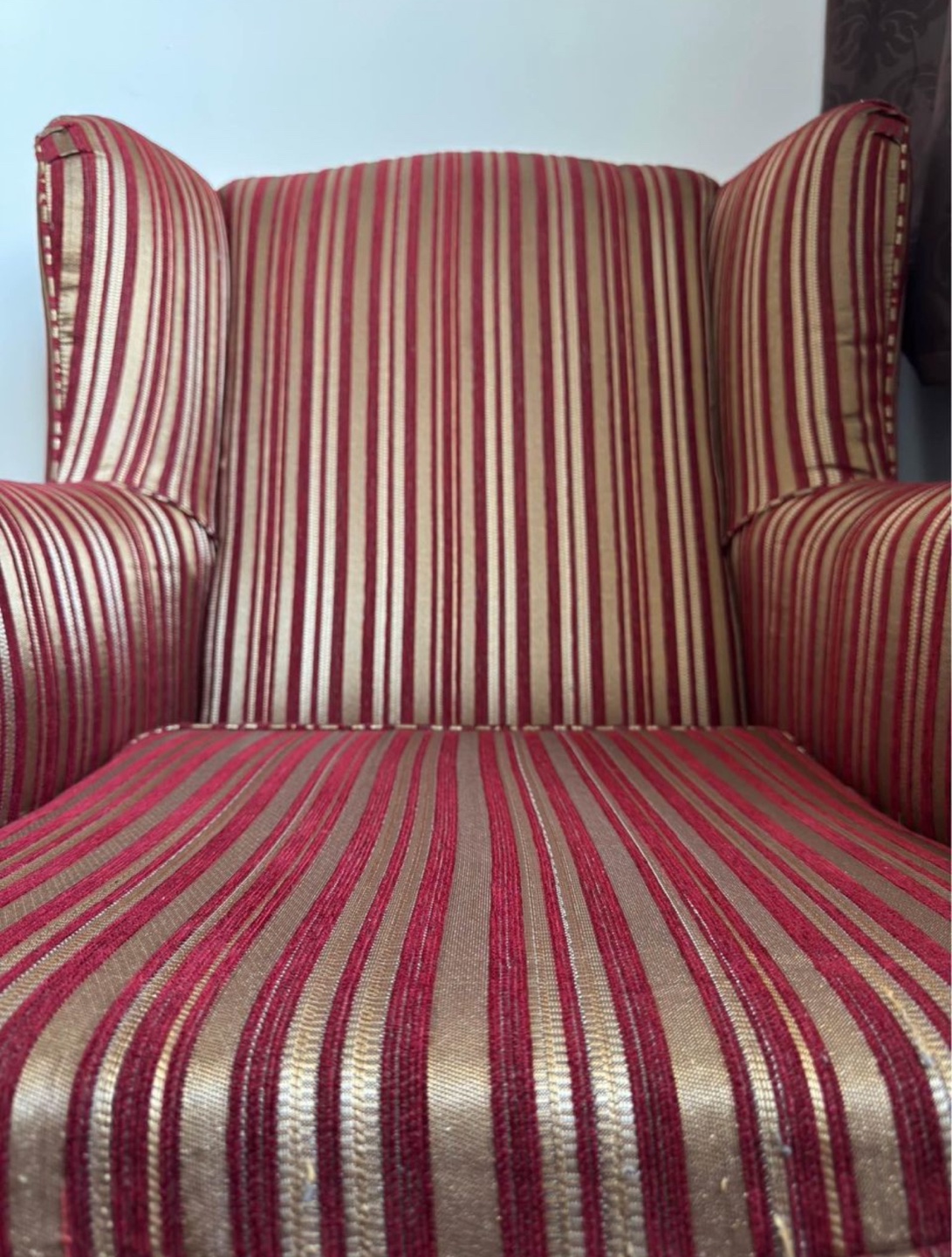 Red and Gold Striped Wingback Armchair (Pair) - photo 3