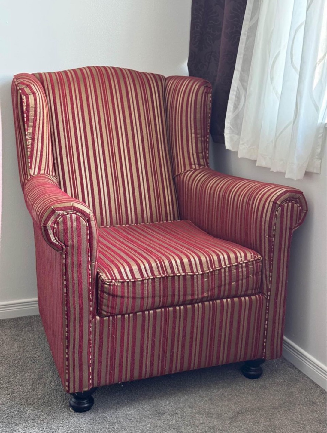 Red and Gold Striped Wingback Armchair (Pair) - photo 2