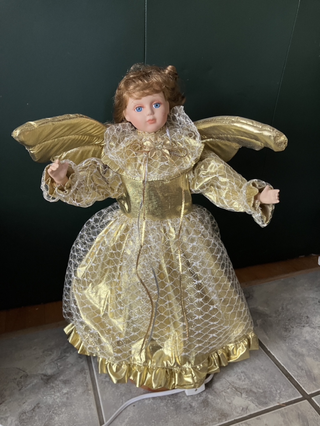 Antique Christmas Angel Doll wings,arms,@ face moves usa