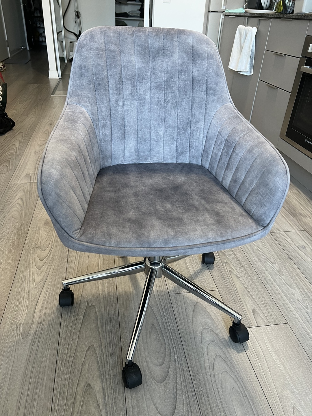 Grey Velvet Swivel Office Chair