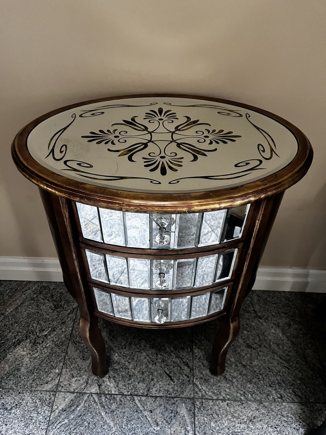 Mirrored Side Table with Three Drawers