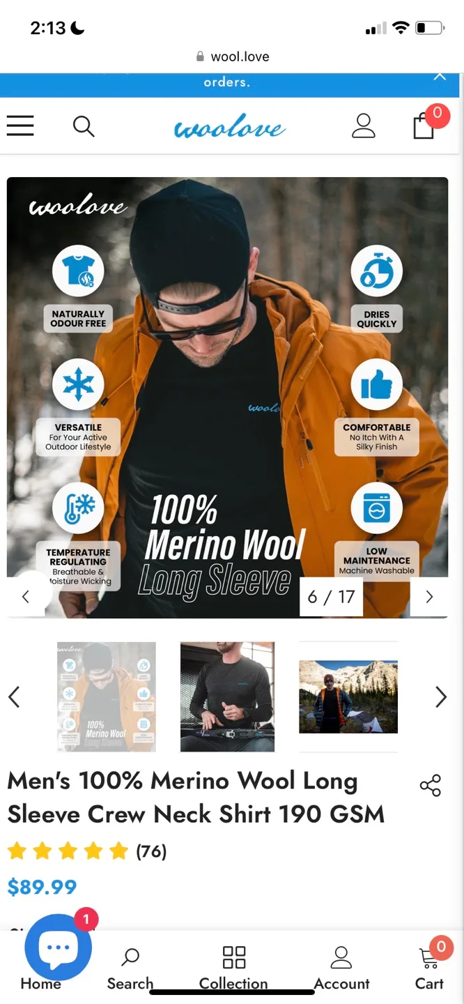 100% Merino Wool Long Sleeve Shirt retails $90 image indicator(4)