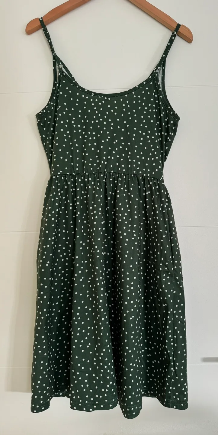 LIKE NEW Green polka dot dress (with pockets!) size small image indicator(2)