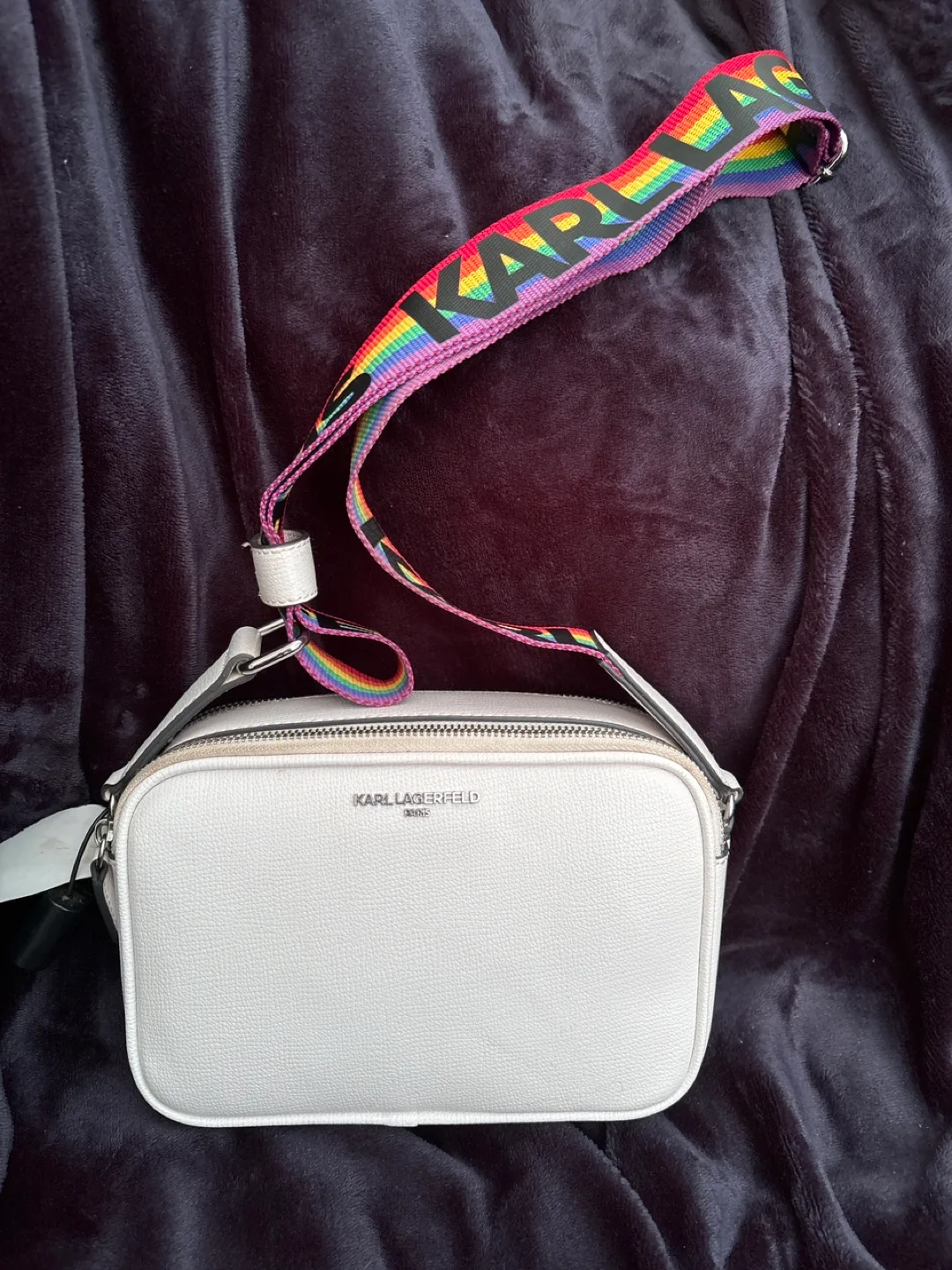 Karl Lagerfeld White Crossbody Bag with Rainbow Strap thumbnail