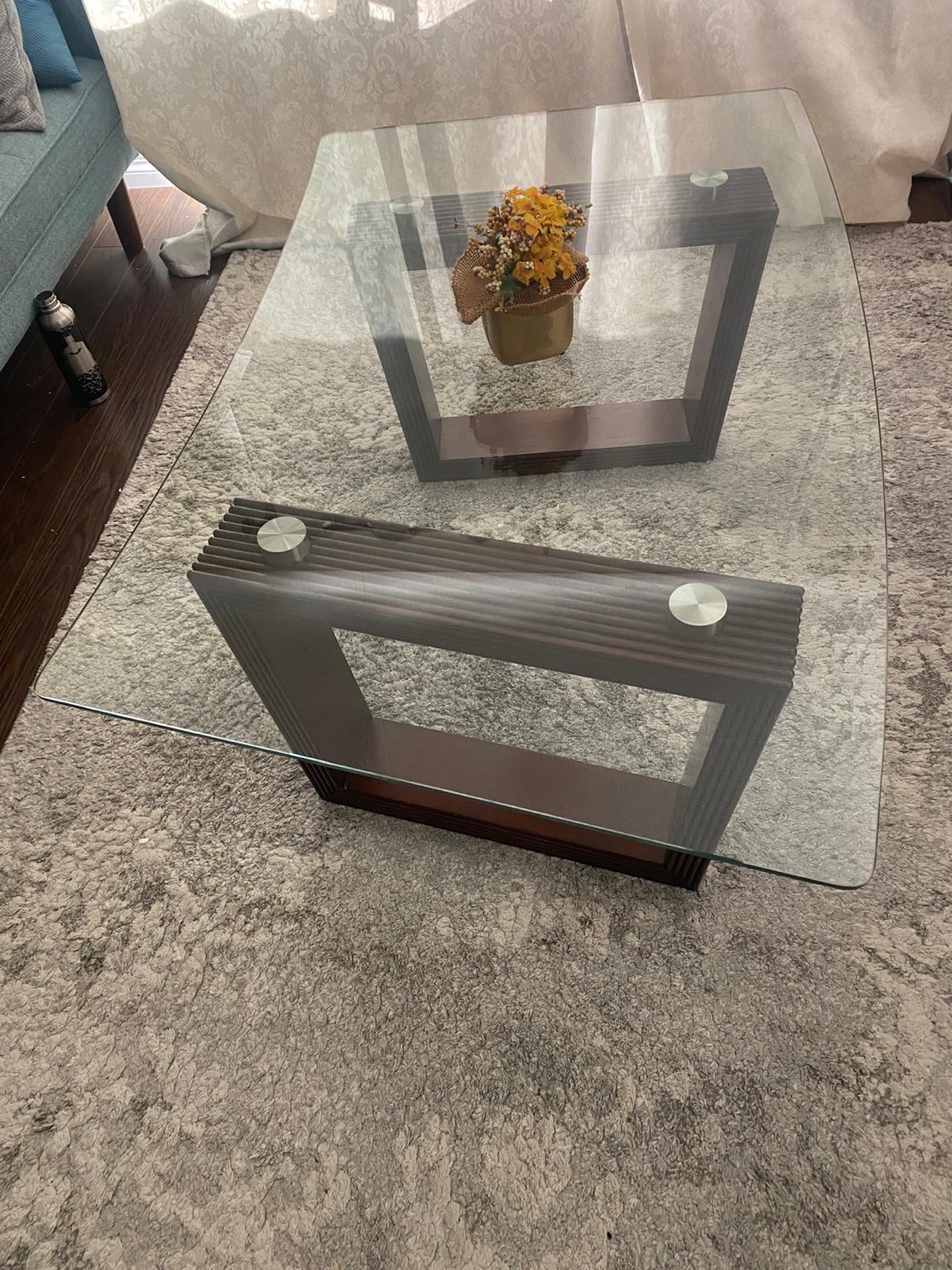 Glass Coffee Table with Wooden Frame
