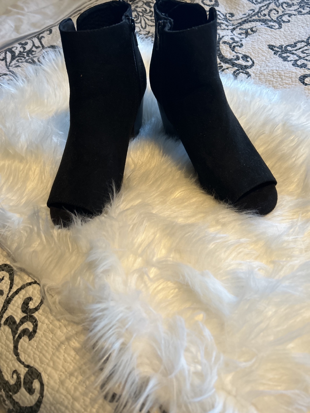 Black Suede Peep Toe Booties