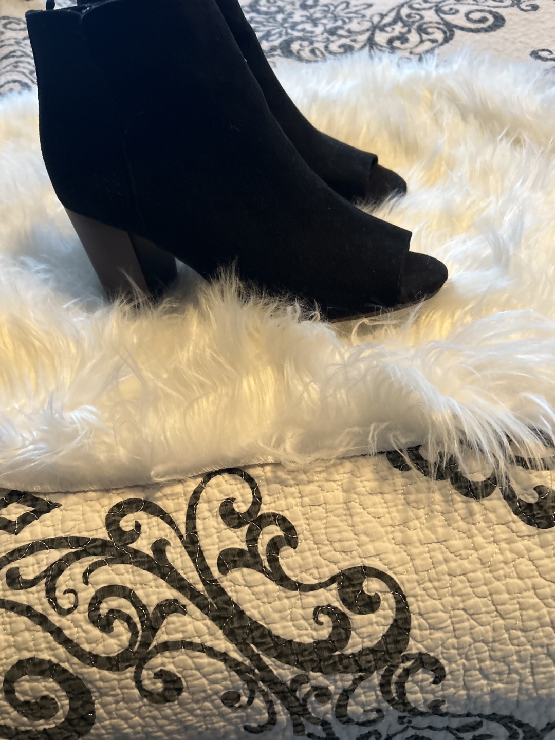 Black Suede Peep Toe Booties - photo 2
