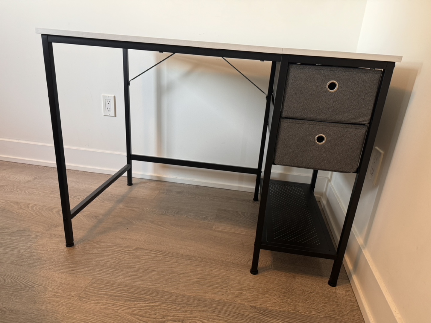 White Computer Desk with Storage Shelf and Drawers - photo 2