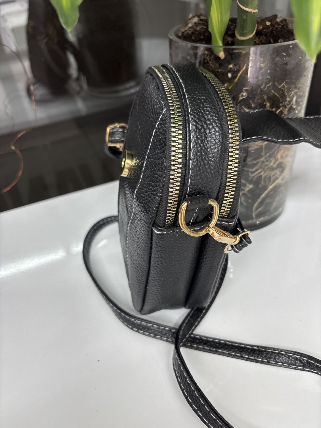 Black Leather Crossbody Phone Bag - photo 2