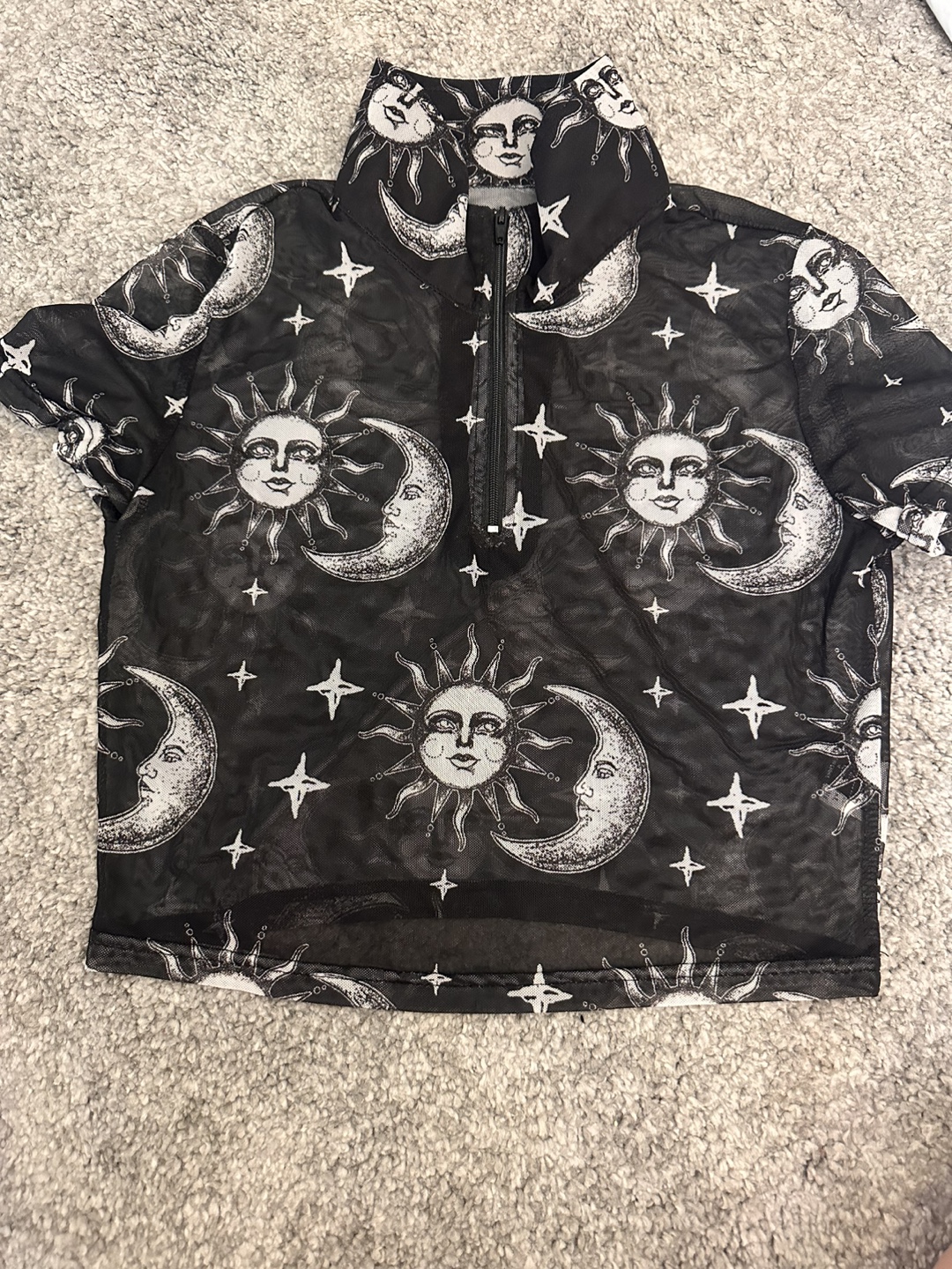 Black Mesh Sun and Moon Crop Top