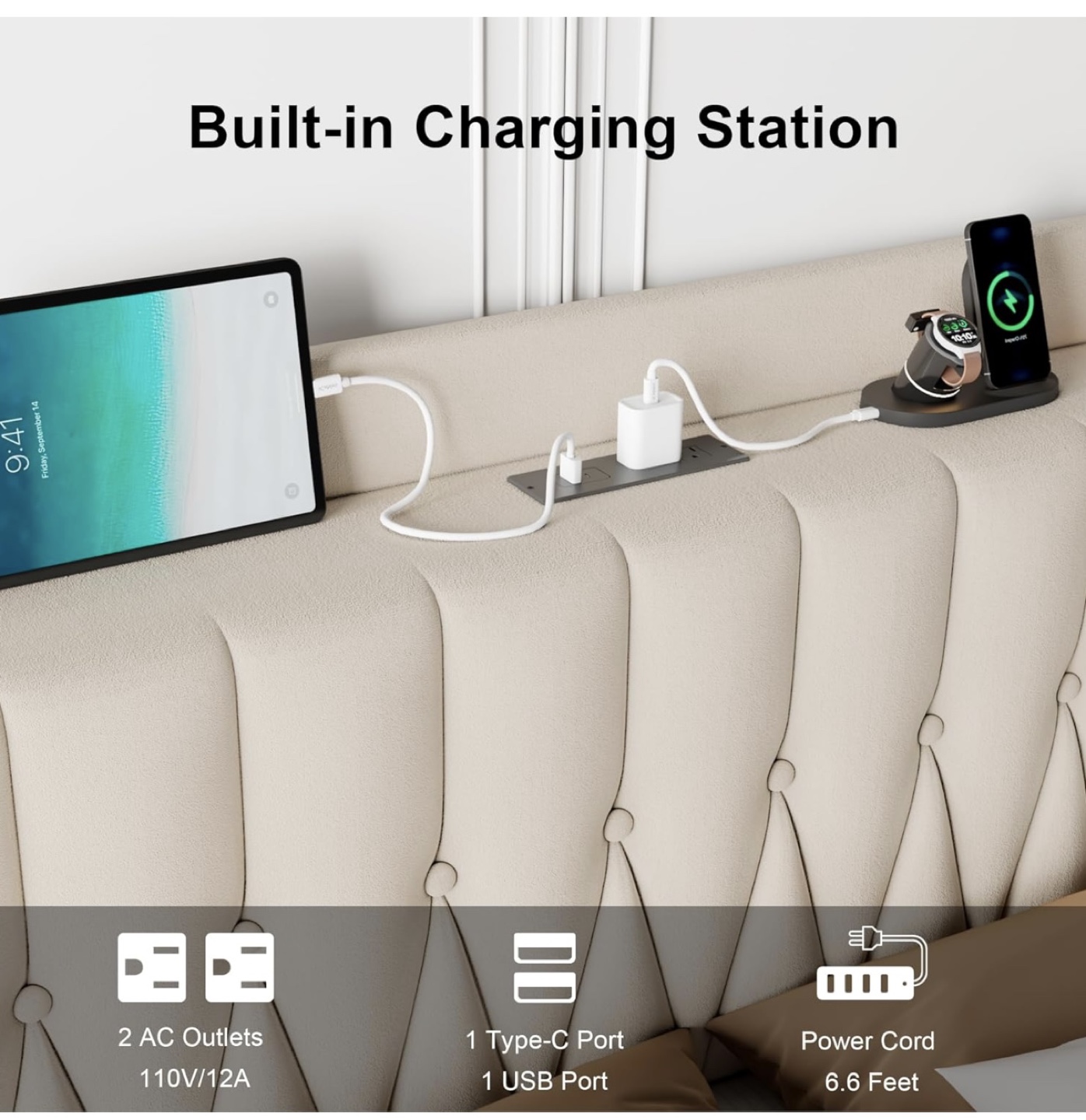 Gold Metal Bed Frame with Charging Station - photo 2