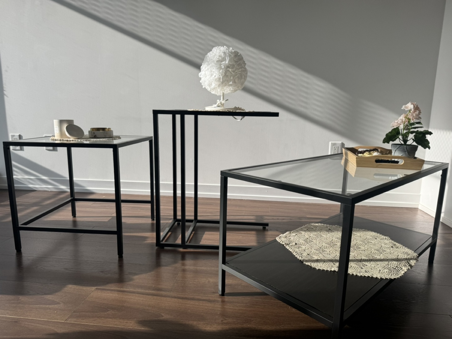 Set of 3 Black Glass Coffee Tables - photo 5