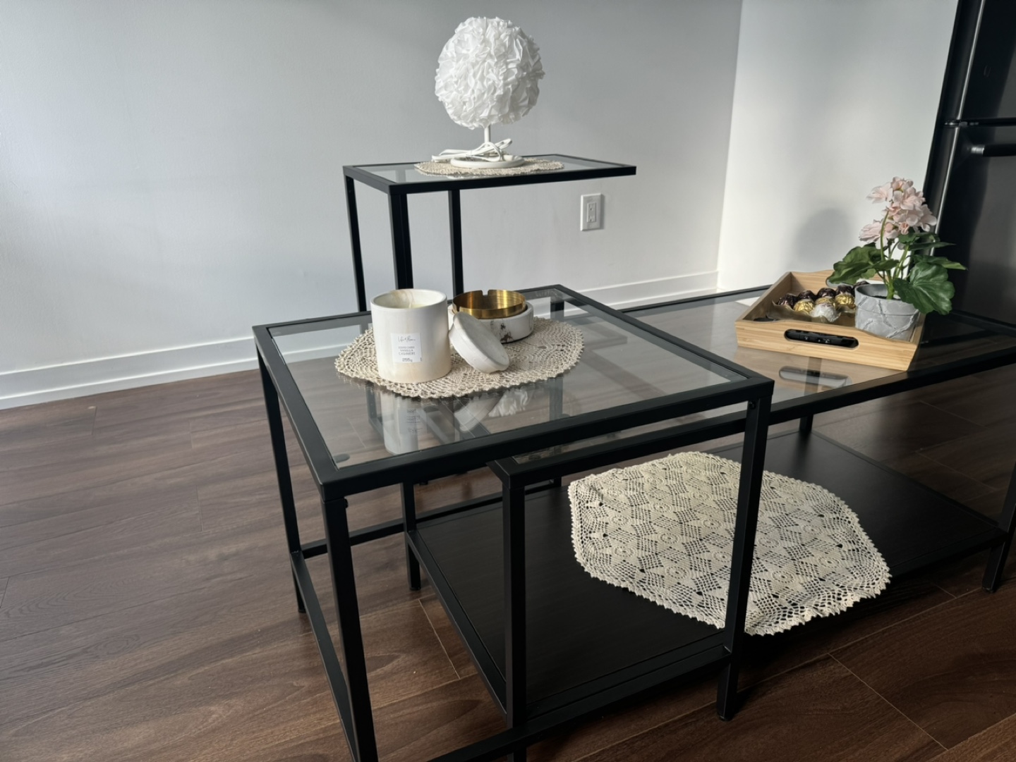 Set of 3 Black Glass Coffee Tables - photo 2