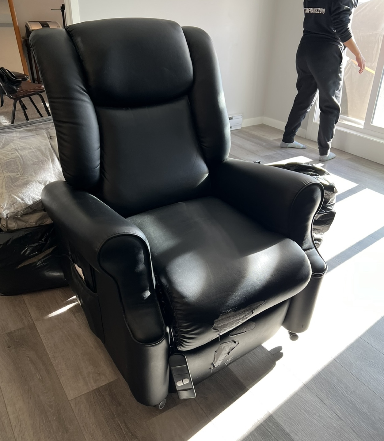 Black Leather Recliner with Remote