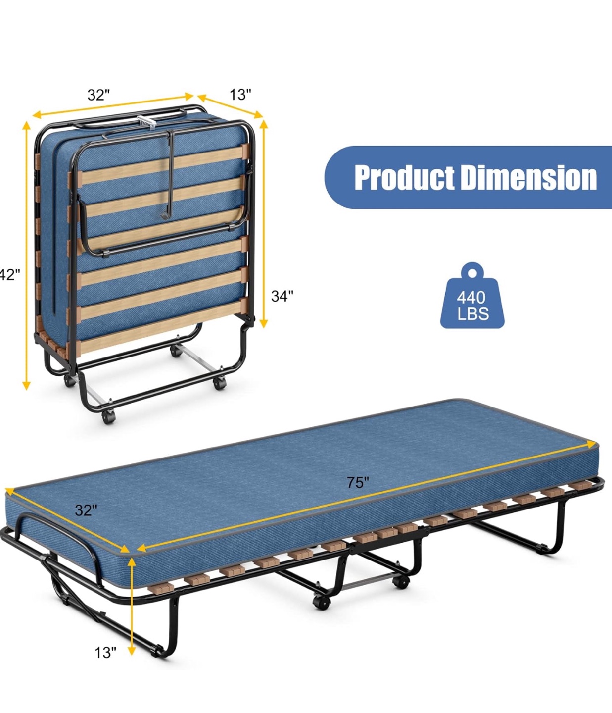 Folding Guest Bed with Memory Foam Mattress - photo 2