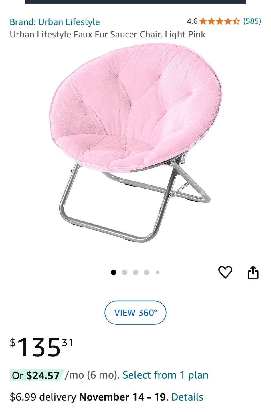 Urban Lifestyle Faux Fur Saucer Chair, Light Pink - photo 5