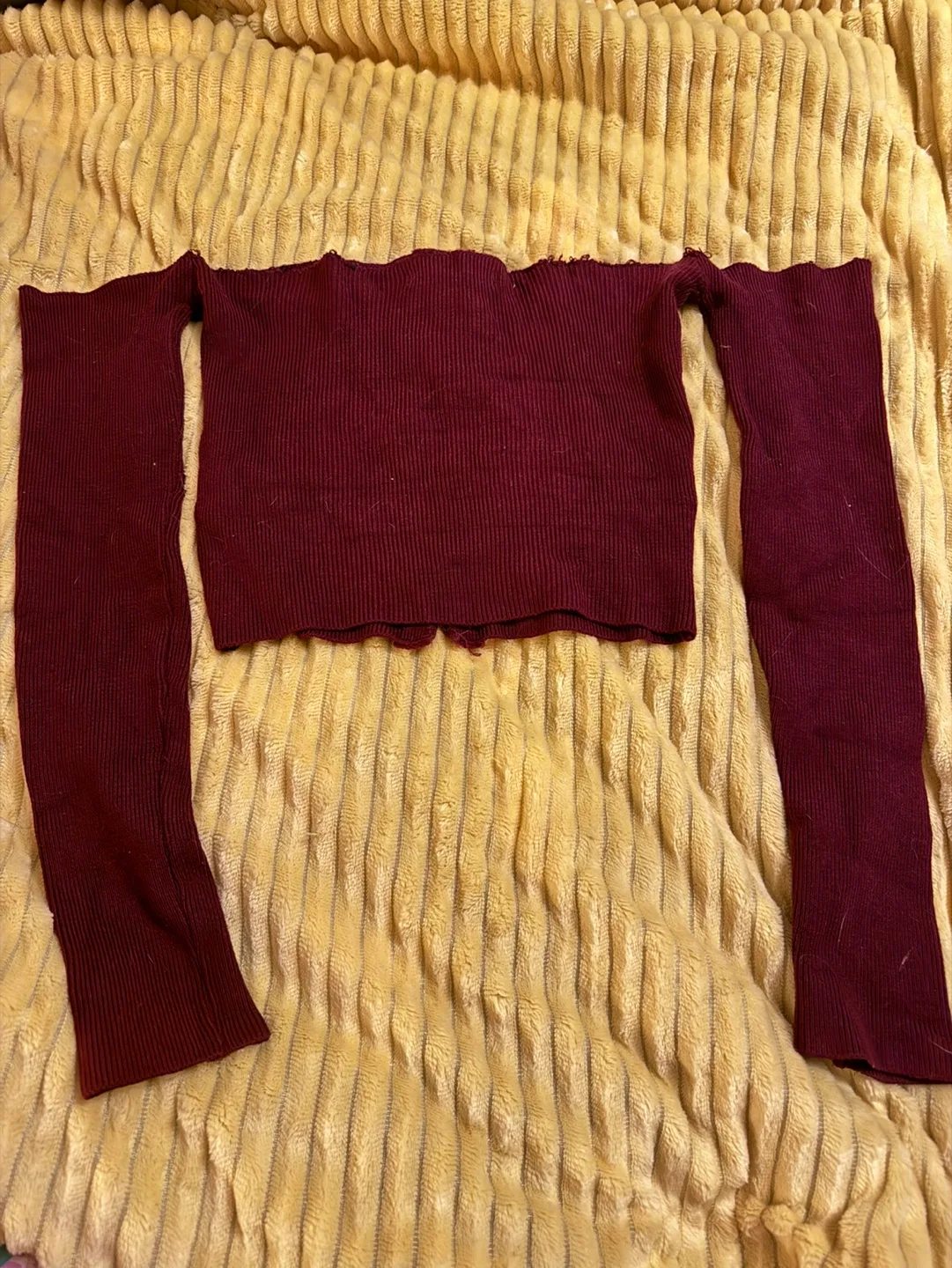 Burgundy Off the Shoulder Long Sleeve Crop Top image indicator(2)