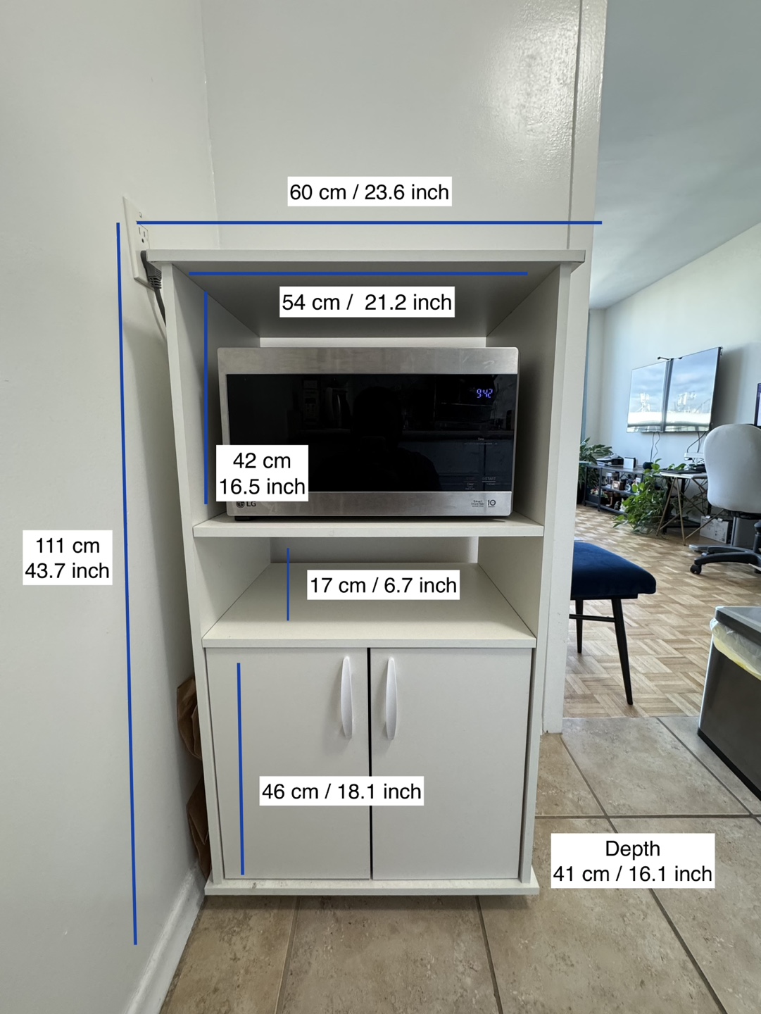 White pantry with dedicated microwave space