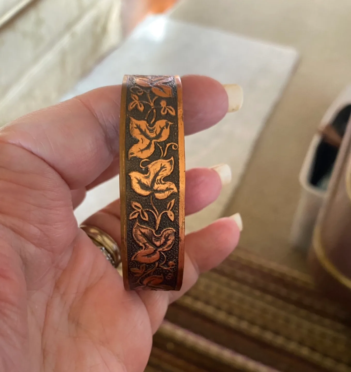 Vintage Copper Bracelet with Leaf Design thumbnail