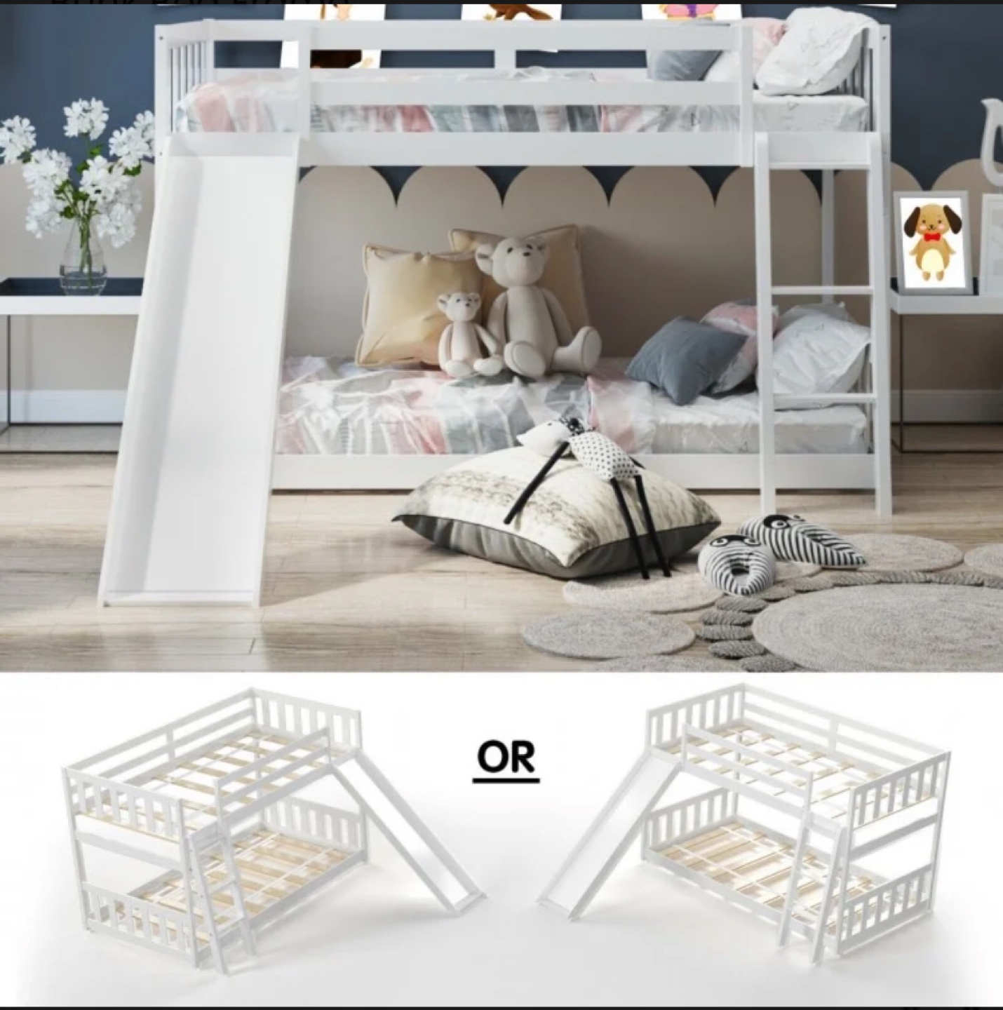 White Twin Bunk Bed with Slide - photo 2