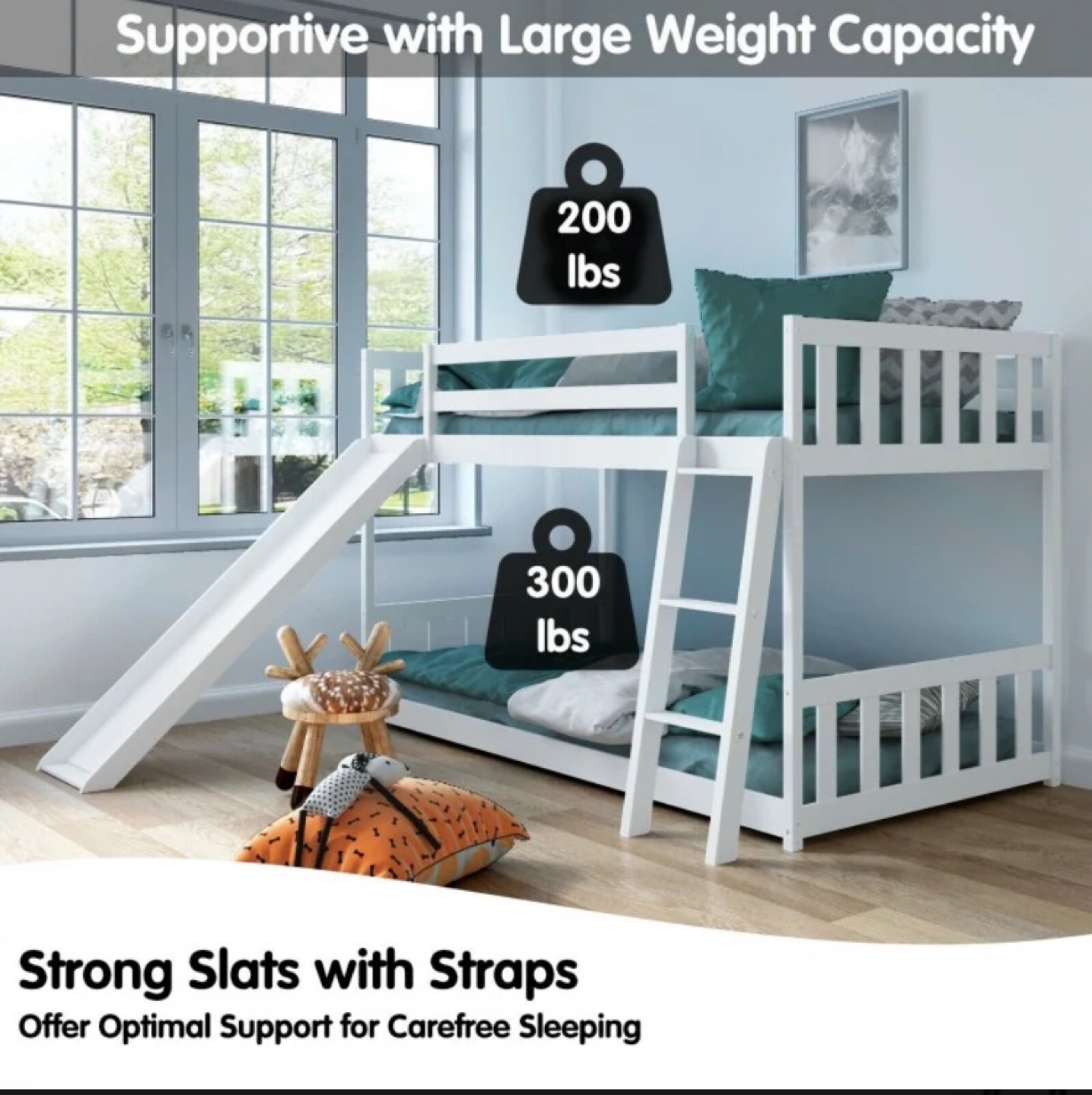 White Twin Bunk Bed with Slide - photo 3
