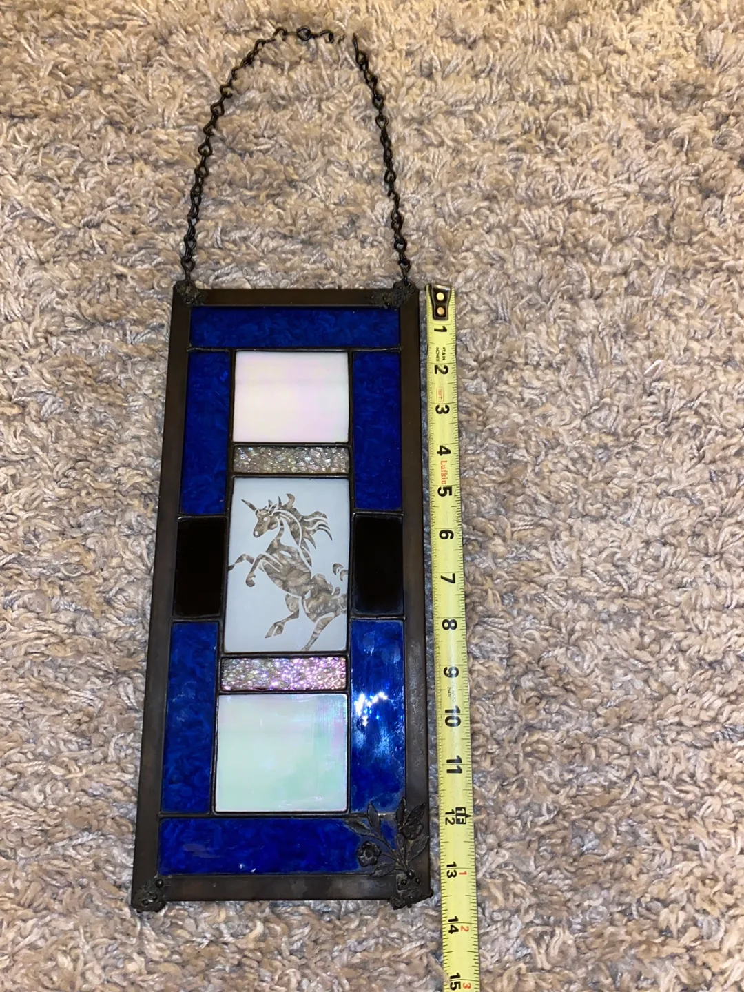 Vintage Stained Glass Unicorn Window Hanging thumbnail