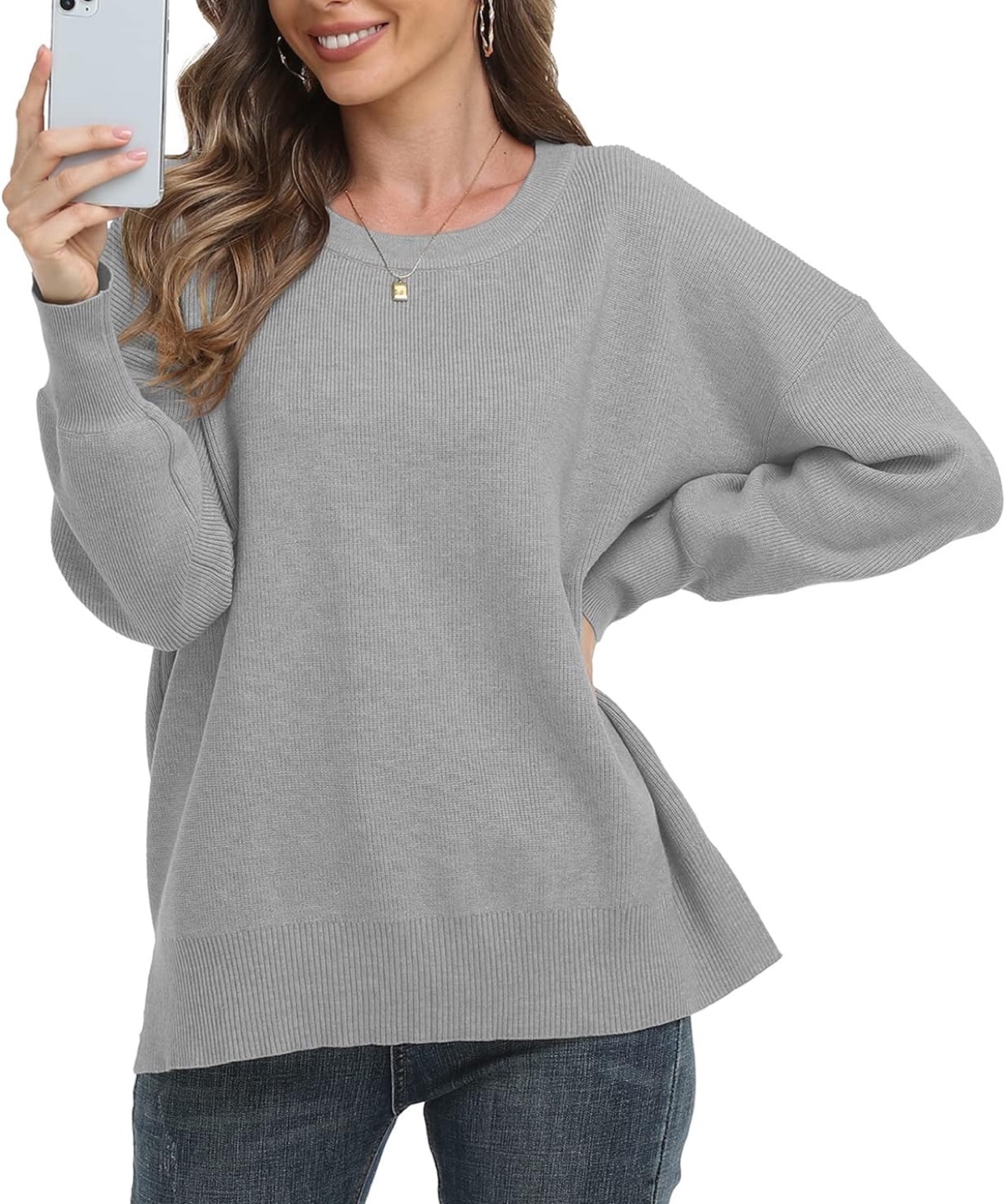 NEW! PCEAIIH Crewneck Oversized Side Slit Ribbed Knit Pullover - photo 2