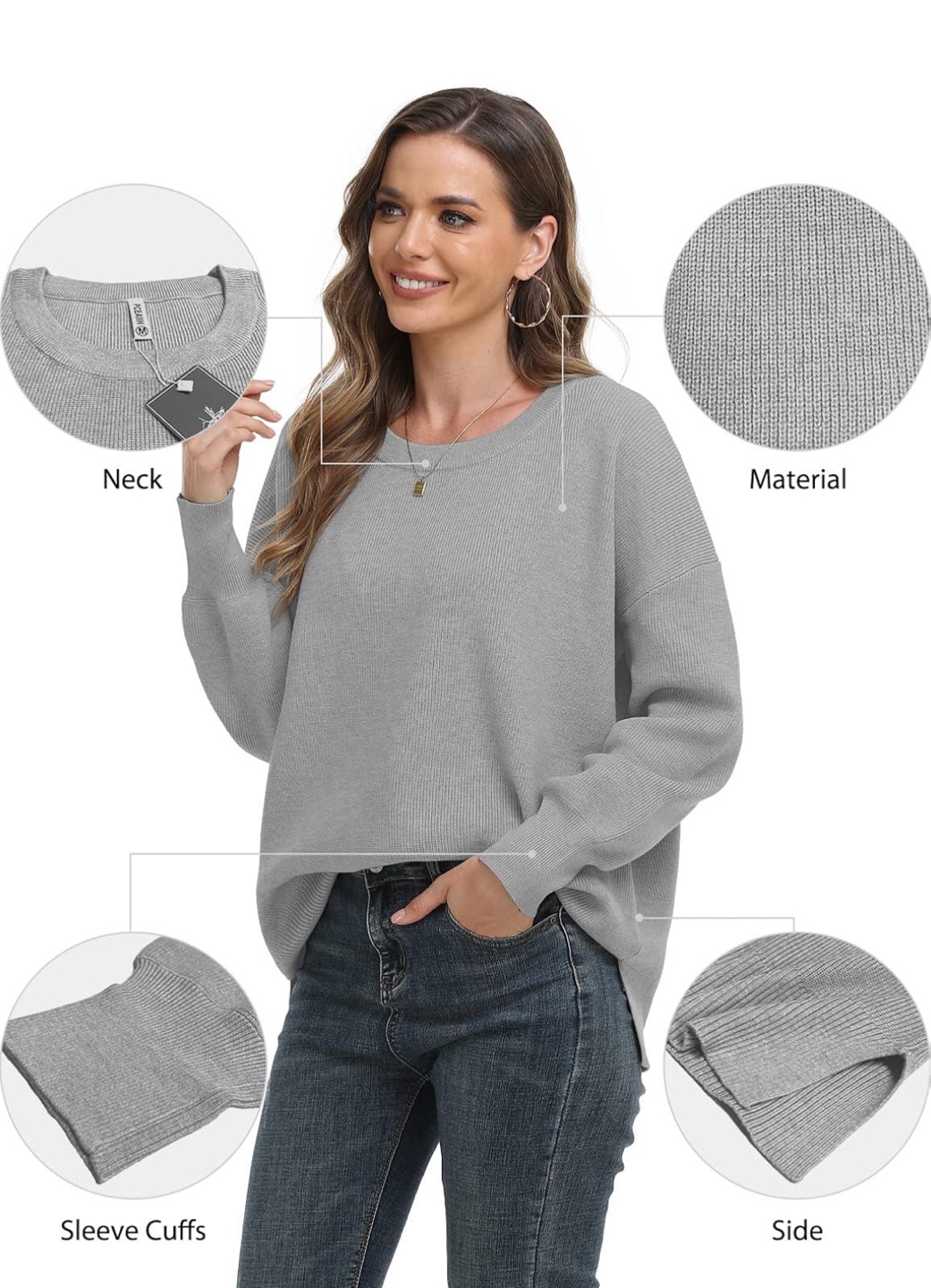 NEW! PCEAIIH Crewneck Oversized Side Slit Ribbed Knit Pullover - photo 5