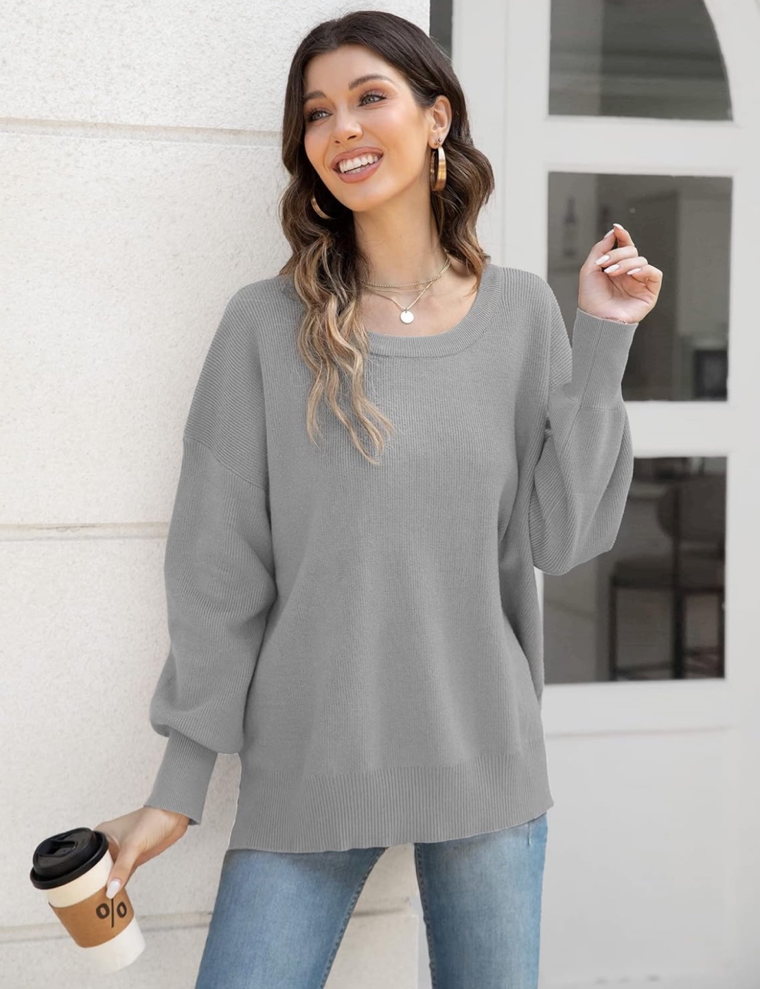 NEW! PCEAIIH Crewneck Oversized Side Slit Ribbed Knit Pullover - photo 4