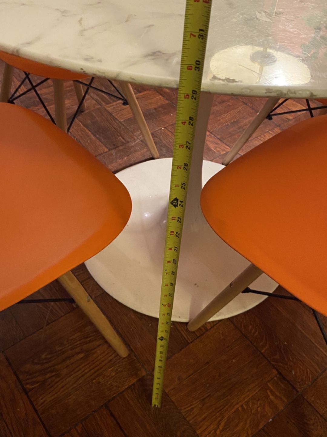 White Marble Dining Table and 4 Orange Chairs - photo 5