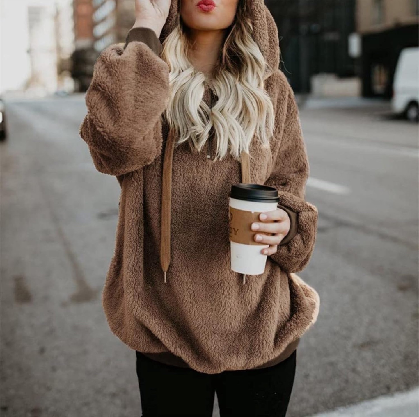 NEW! Brown Fuzzy Oversized Hoodie - photo 3