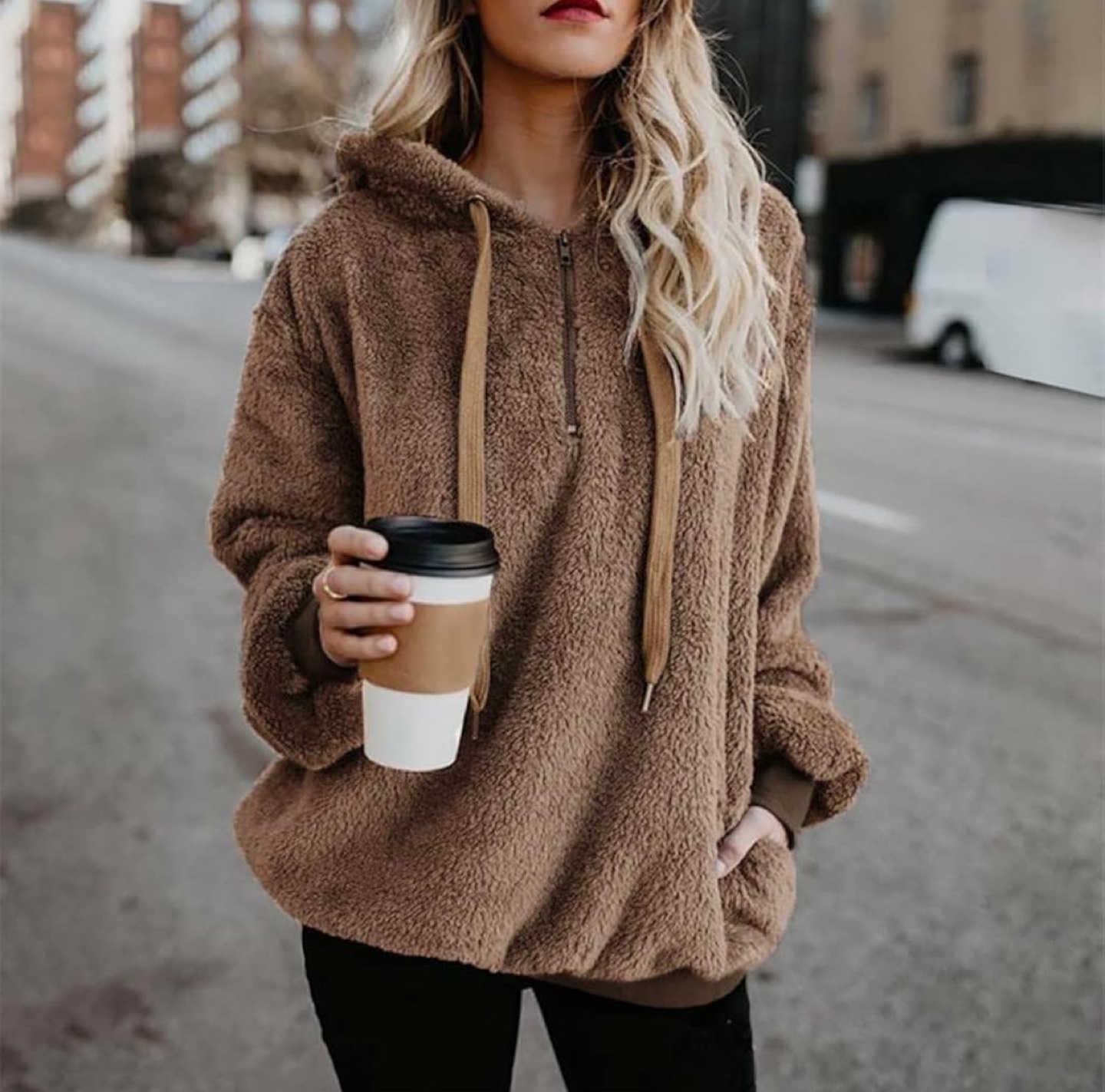 NEW! Brown Fuzzy Oversized Hoodie - photo 2