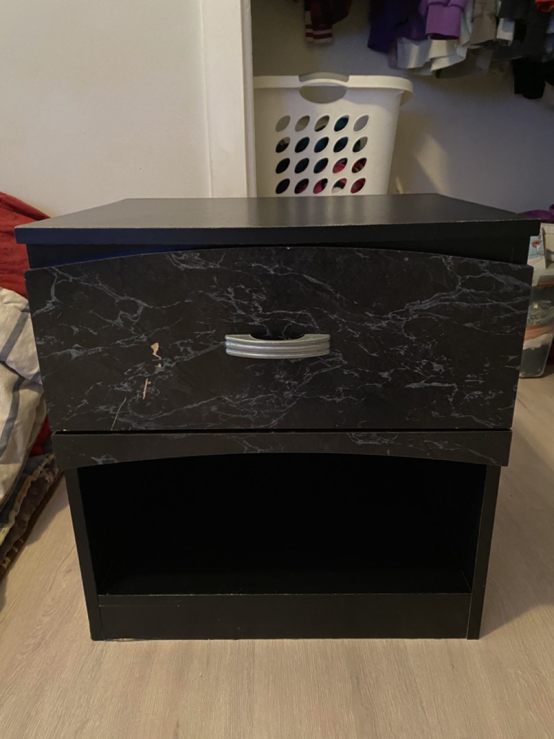 Black Nightstand with Marble Drawer