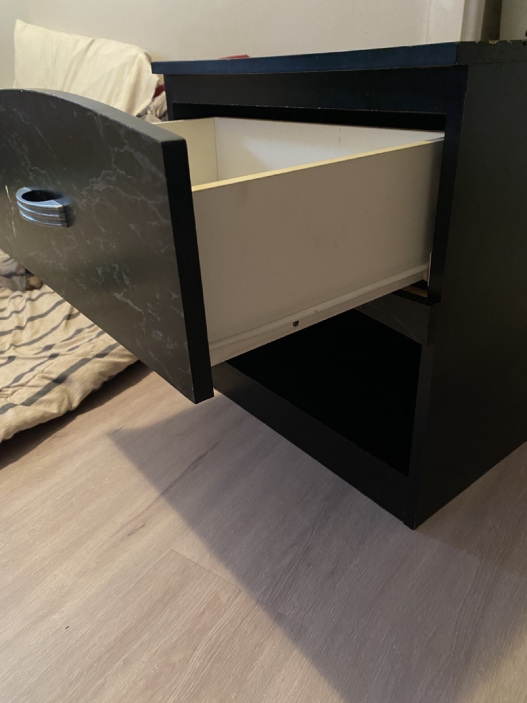 Black Nightstand with Marble Drawer - photo 2