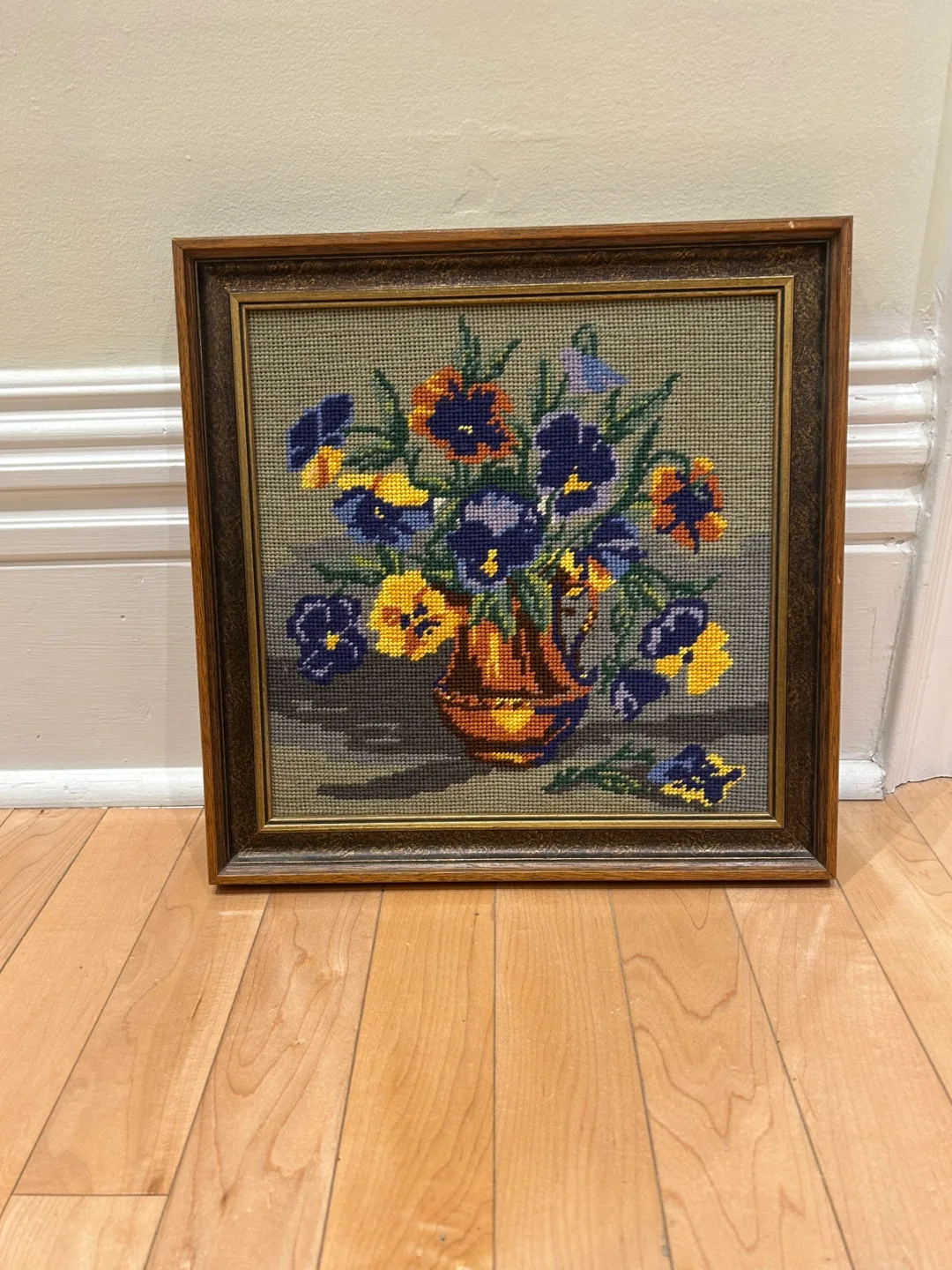 Vintage hand stitched Framed Needlepoint thumbnail