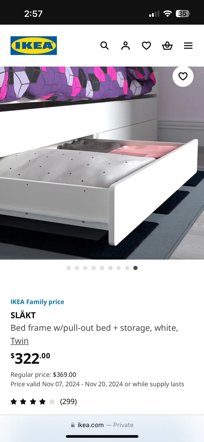 IKEA SLÄKT Twin Bed Frame with Pull-Out Bed and Storage image indicator(4)