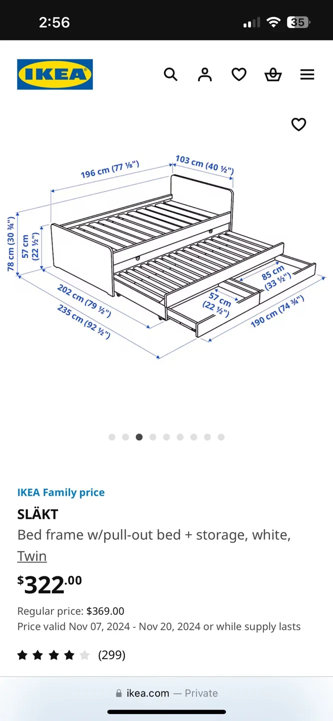 IKEA SLÄKT Twin Bed Frame with Pull-Out Bed and Storage image indicator(2)